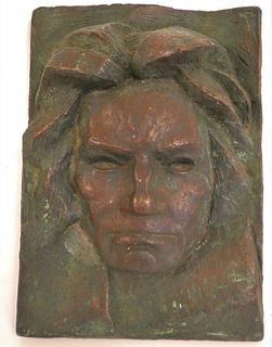 BRONZE BAS RELIEF OF BEETHOVEN SIGNED BUCH