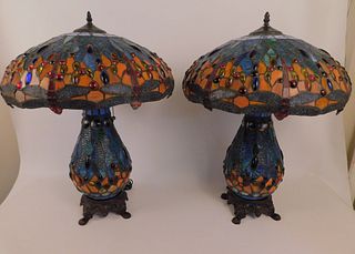 PAIR TIFFANY STYLE LEADED LAMPS