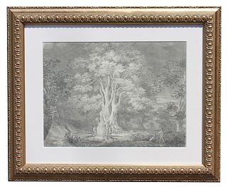 19th C. French Hunting Scene Drawing
