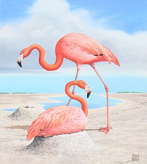 Chuck Ripper (B. 1929) "Two Flamingos"