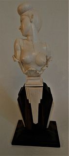 CARVED BONE BUST OF NUDE