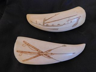 TWO WHALE TEETH SIGNED R. SPRING