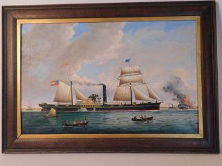 BURRELL CONFEDERATE SHIP BATTLE PAINTING