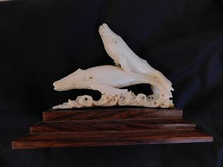 ANTLER CARVING WITH WHALES
