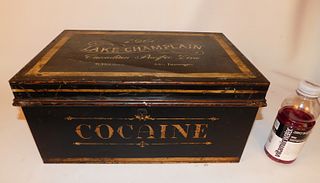 RARE 1900 SHIPS  MEDICAL COCAINE TIN BOX LAKE CHAMPLAIN