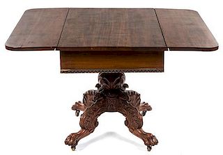 An American Mahogany Drop-Leaf Breakfast Table, Height 28 1/4 x width 46 3/4 x depth 40 inches (open).