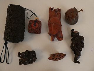 6 JAPANESE CARVED WOOD ITEMS