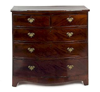 * An American Mahogany Bow Front Chest of Drawers, Height 40 3/4 x width 41 x depth 19 inches.