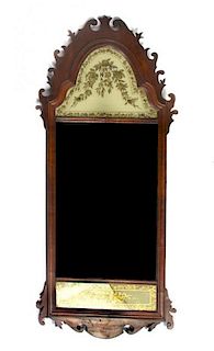 An American Chippendale Style Mahogany Pier Mirror, Height 54 x width 23 1/2 inches.