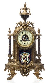 Rococo Revival Gilt Bronze & Enamel Mantel Clock
