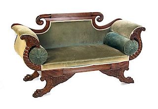 * A Pair of American Classical Mahogany Settees, MID-19TH CENTURY, Width 70 inches.