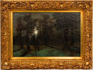 H. Merville Attrib. "Moonlit Path" Oil on Canvas