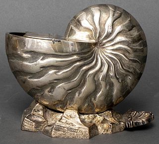 Silver-Plate Nautilus Shell-Form Maritime Vessel