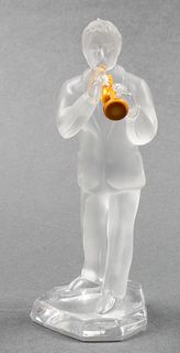 Saint Louis Frosted Glass Trumpet Player Figurine