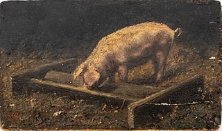F. Franchette "Pig" Oil on Panel, 1894