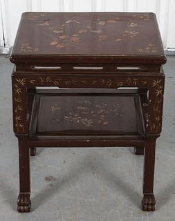 Chinese Brown Lacquer Two Tier Side Table