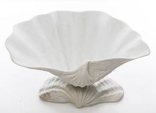 Bisque Ceramic Double Clam Shell Motif Bowl