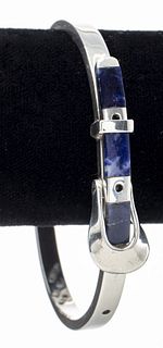 Silver & Sodalite Inlay Buckle Bangle Bracelet