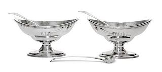 * A Pair of George III Silver Salts, Hester Bateman, London, 1789, of oval bellied form with applied reeded rims; together with