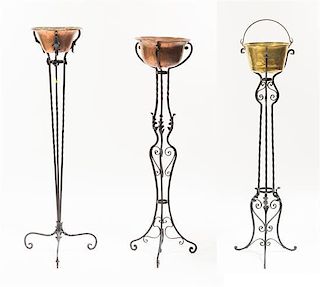 Three Wrought Iron Jardiniere Stands, Height 47 1/2 inches.