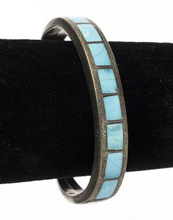 Native American Silver Turquoise Inlay Bracelet