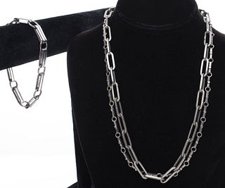 Group of Mexican Silver Chain Necklaces & Bracelet