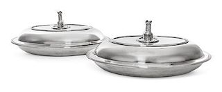 * A Pair of George III Silver Entree Dishes and Covers, William Bennett, London, 1802, oval with reeded rims, the reversible cov