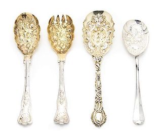 A Collection of English and Scottish Silver Table Articles, 19th Century, comprising a set of four English silver-gilt berry spo