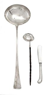 * Two English Silver Ladles, 19th Century, comprising a soup ladle, Samuel Godbehere, Edward Wigan & James Boult, London, 1907 a