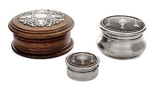 * Two English Silver Mounted Boxes, William Comyns and Sons, London, the larger 1907), each of circular form, together with a Co