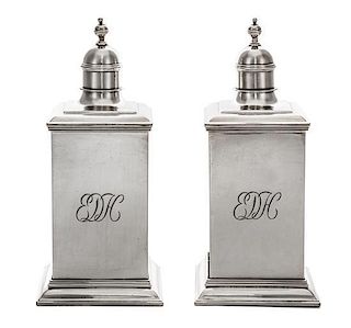 * A Pair of George V Silver Casters, Crichton Bros., London, 1915, tall rectangular form, engraved EDH.