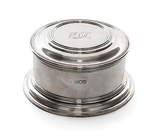 * A George V Silver Powder Box, Crichton Bros, London, 1916, circular with stepped cover, engraved EDH, underside engraved From