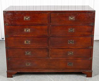 English Campaign Style Oak Chest of Drawers