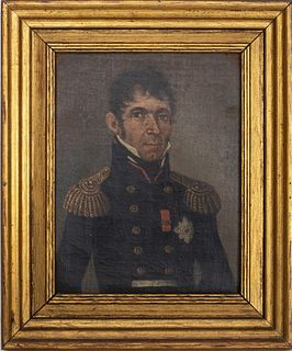 European Military Officer Portrait Oil, 19th C.