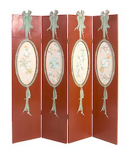 A Lacquered Four-Panel Floor Screen, Height 75 x width 18 inches (each panel).