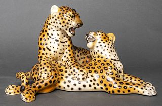 Italian Glazed Ceramic Models Of Leopards