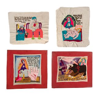 Mexico and New Mexico, Group of Four Embroidered Ex Votos, 1969-1970