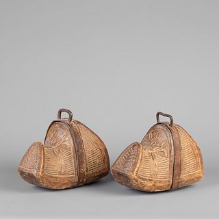 Spanish Colonial, Carved Wood Conquistador Stirrups, Late 19th Century