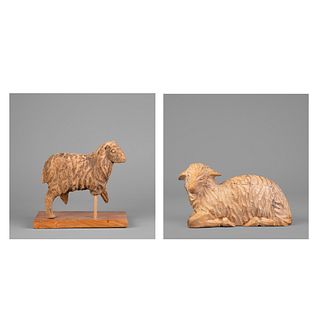 Mexico, Two Wooden Sheep Figures, ca. 19th - 20th Century