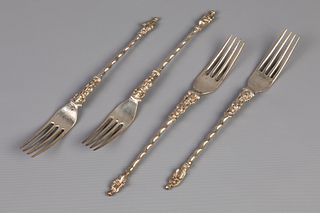 English, Group of Four Silver Apostle Forks, 17th Century