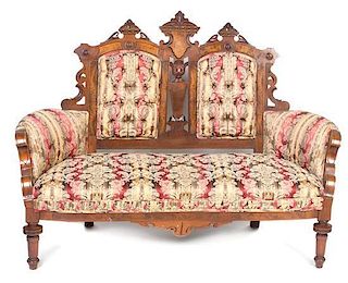 * A Victorian Parquetry Walnut Settee, Width 56 inches.
