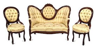 * A Victorian Walnut Parlor Suite, Width of first 49 inches.