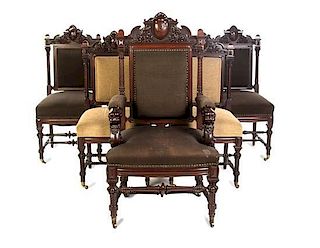 * A Set of Nine Victorian Mahogany Dining Chairs, LATE 19TH CENTURY, Height 39 inches.