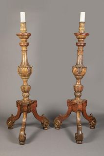 Spanish Colonial, Peru, Pair of Large Blandones Candlesticks, 18th Century