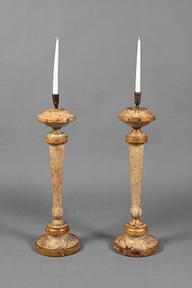 Spanish Colonial, Mexico, Pair of Painted Wood Candlesticks, Mid 18th Century