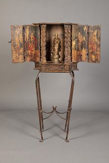 Spanish Colonial, Philippines, Wood Nicho Tabernáculo with Santo Figure, 18th Century