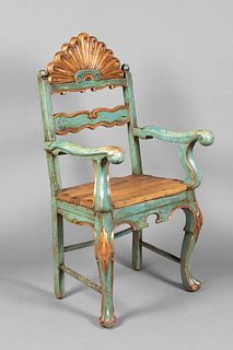 Spanish Colonial, Mexico, Carved Wood Armchair, Late 18th Century