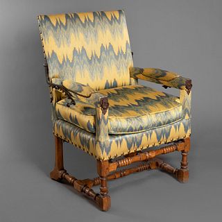 Spanish Colonial, Carved and Upholstered Wood Recliner, 19th Century