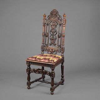 English, Jacobean, Open High Back Chair with Upholstered Seat