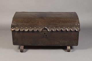 Spanish Colonial, Peru, Tooled Leather and Cedar Chest, 18th Century